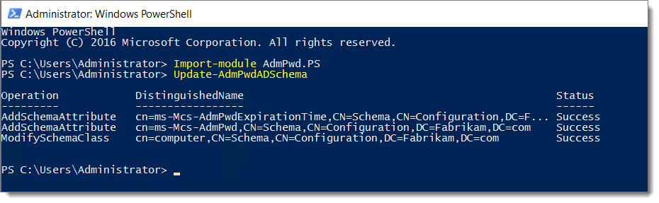 Administrator Windows PowerShell Update Admin Password Schema