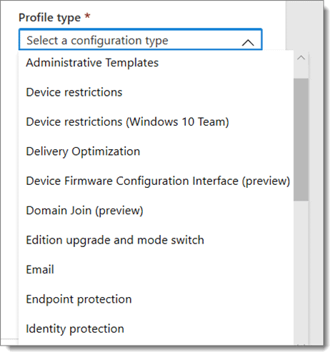 csp profile type dropdown