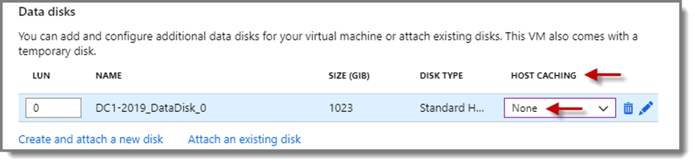 Set Host Caching to None