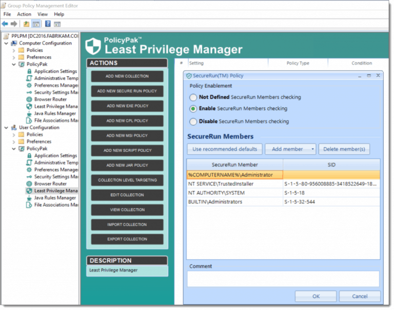 Enable Secure Run Policy in PolicyPak Least Privilege Manager