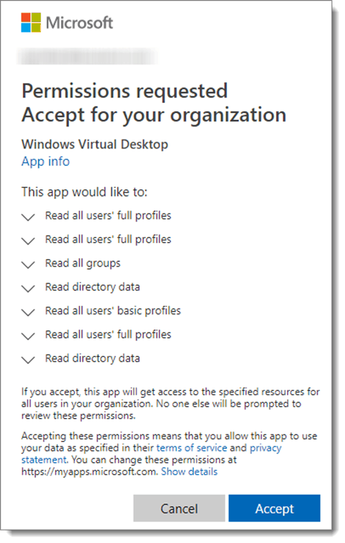 Azure Permissions requested accept for your organization