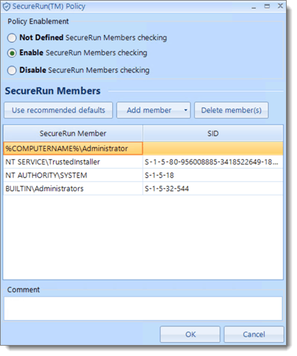 Secure Run Policy Create Page
