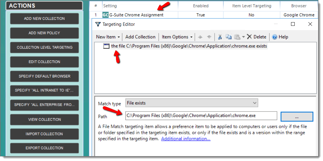 Example of Item Level Targeting Editor in PolicyPak for Browser Based Policies