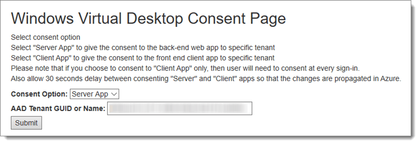 Windows Virtual Desktop Consent Page