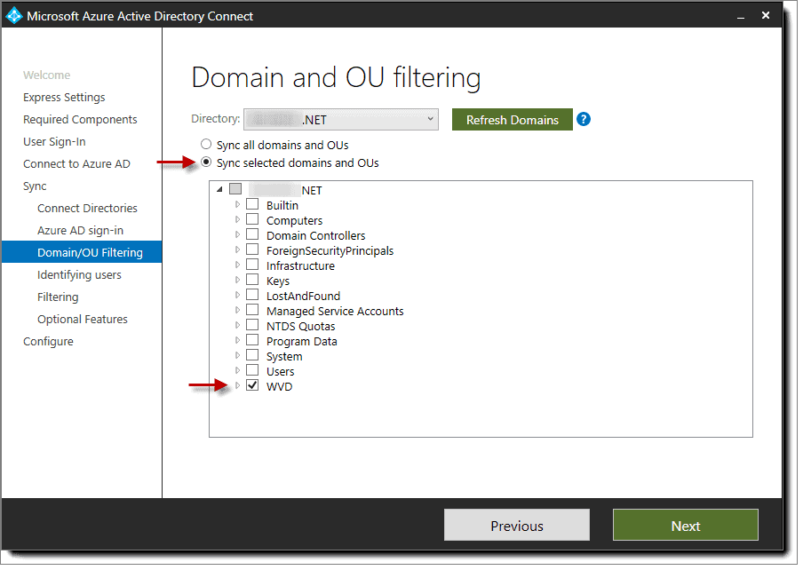 Domain and OU filtering