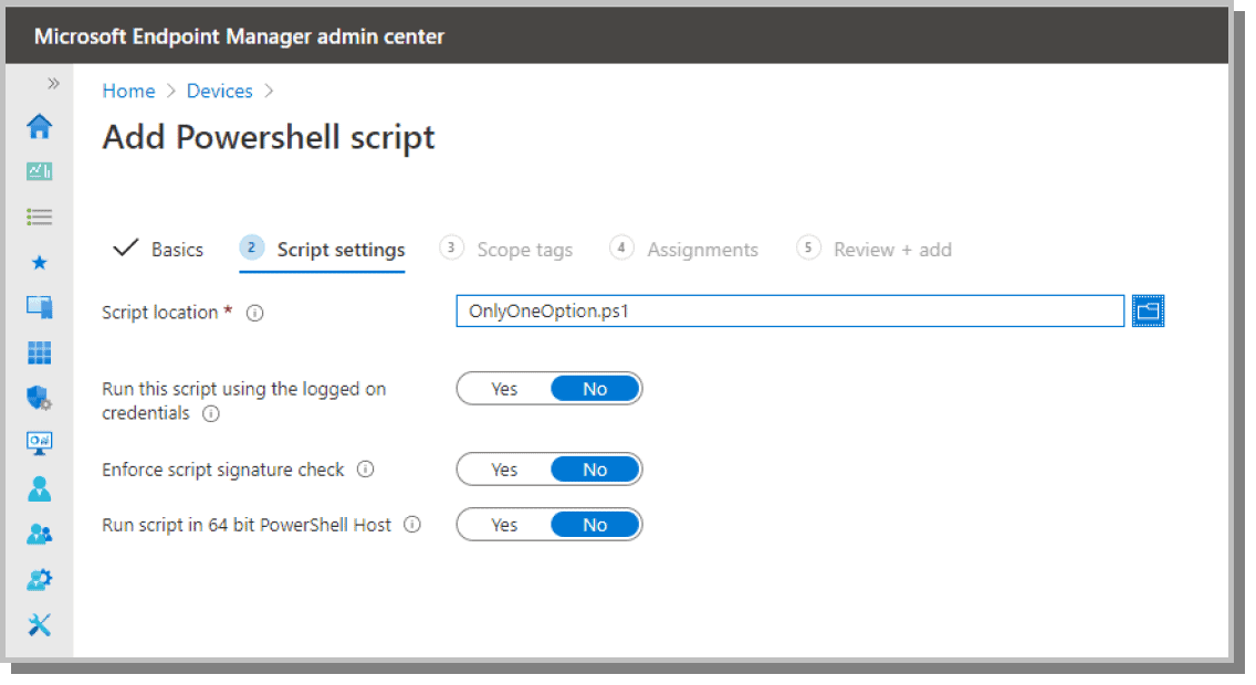 Add powershell script microsoft intune