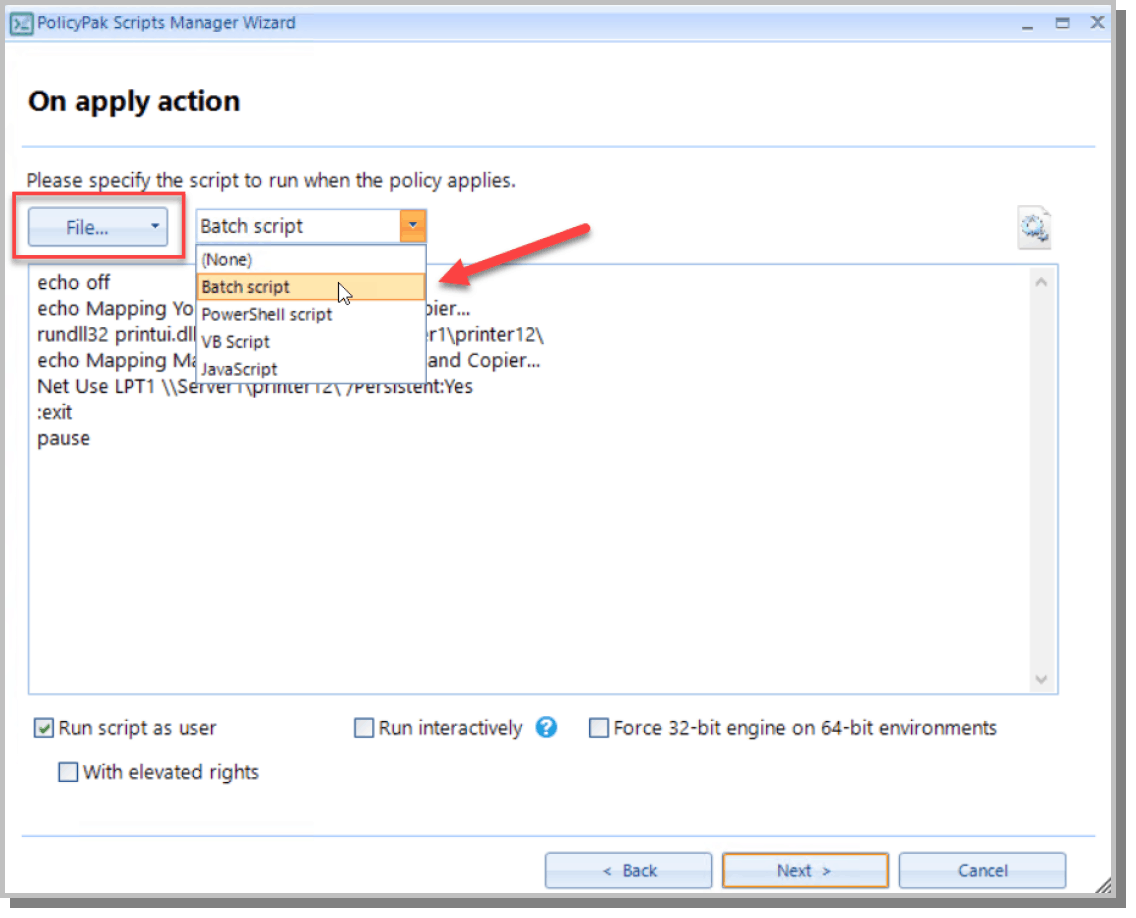 apply action intune script