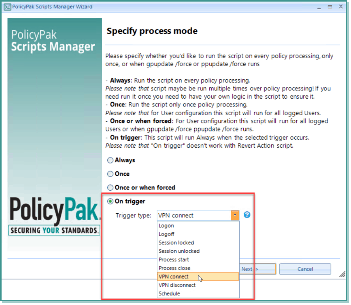 vpn connect specify process mode