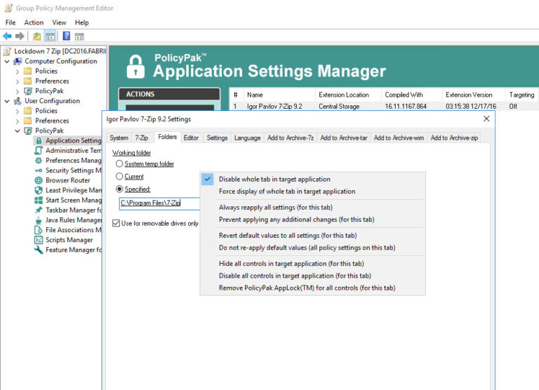 PolicyPak for Pavlov 7Zip PolicyPak