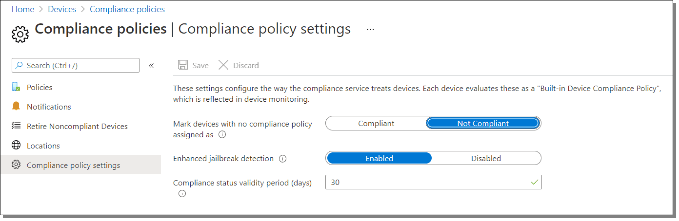 compliance policy settings