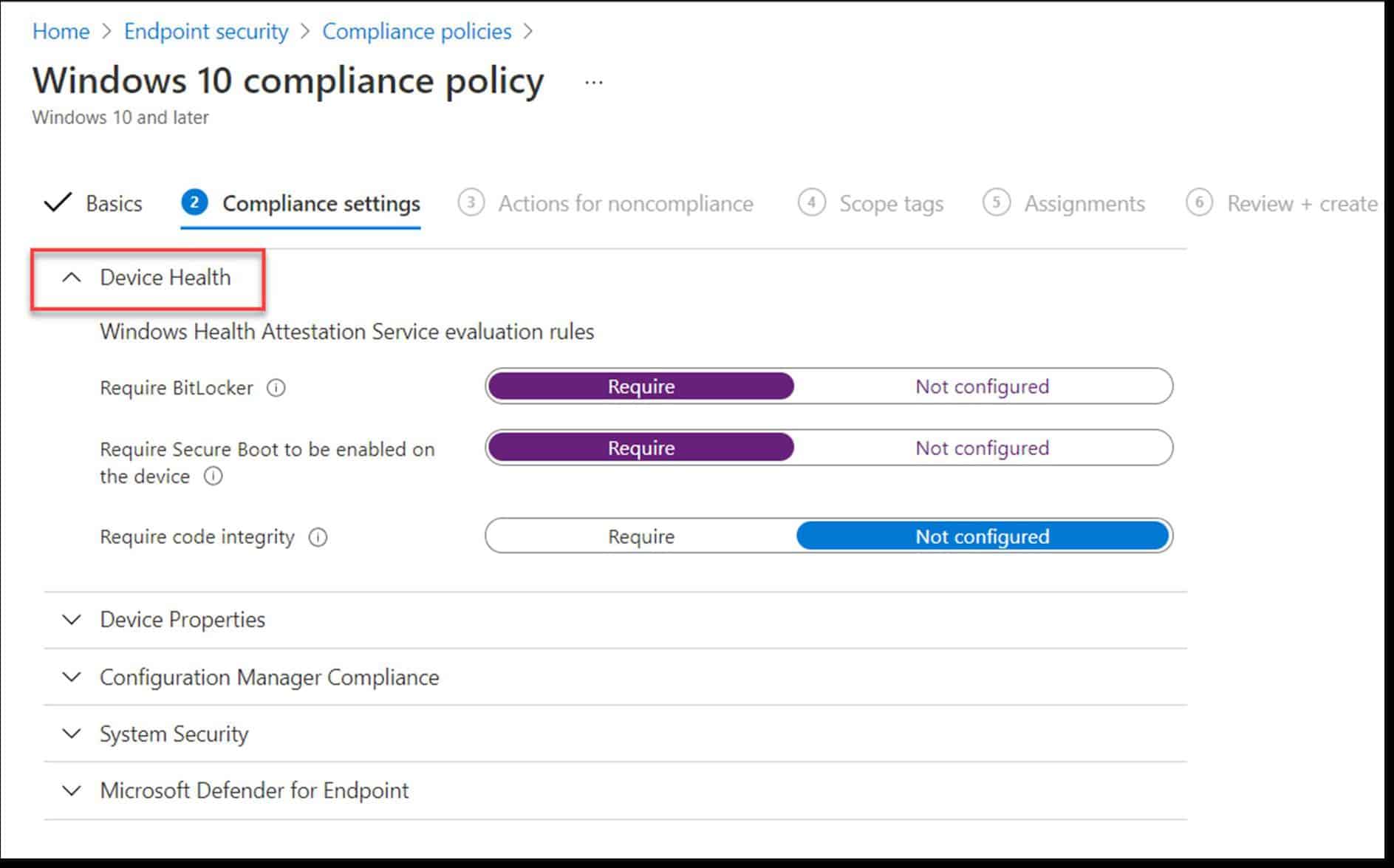 Windows 10 compliance policy actions for non compliance