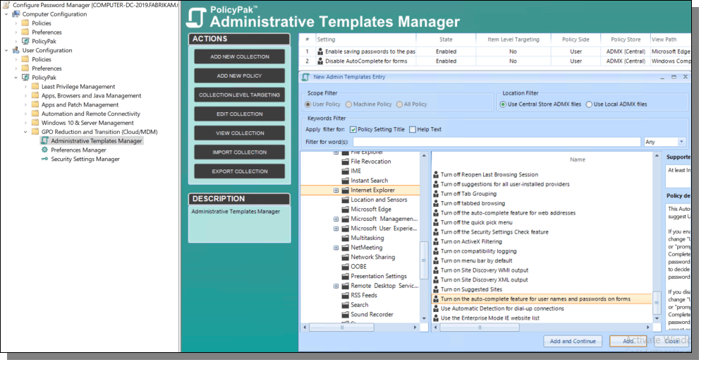 Administrative Templates Manager Actions